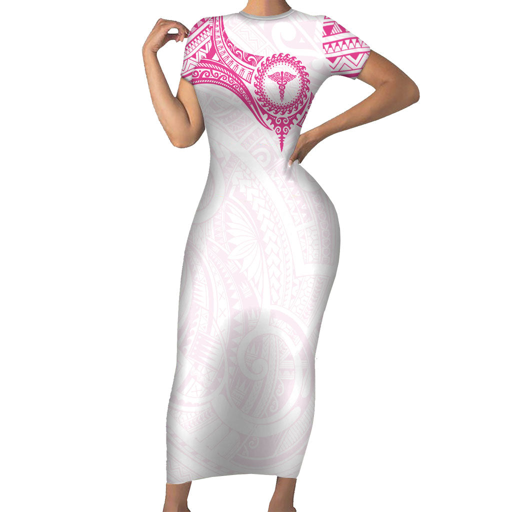 Personalised New Zealand Aotearoa Short Sleeve Bodycon Dress Nurse Tribal Pink Version