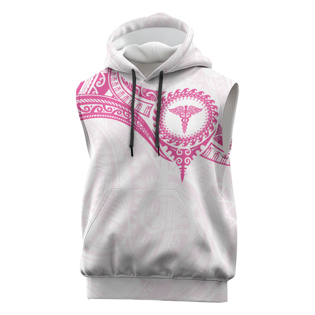 Personalised New Zealand Aotearoa Sleeveless Hoodie Nurse Tribal Pink Version