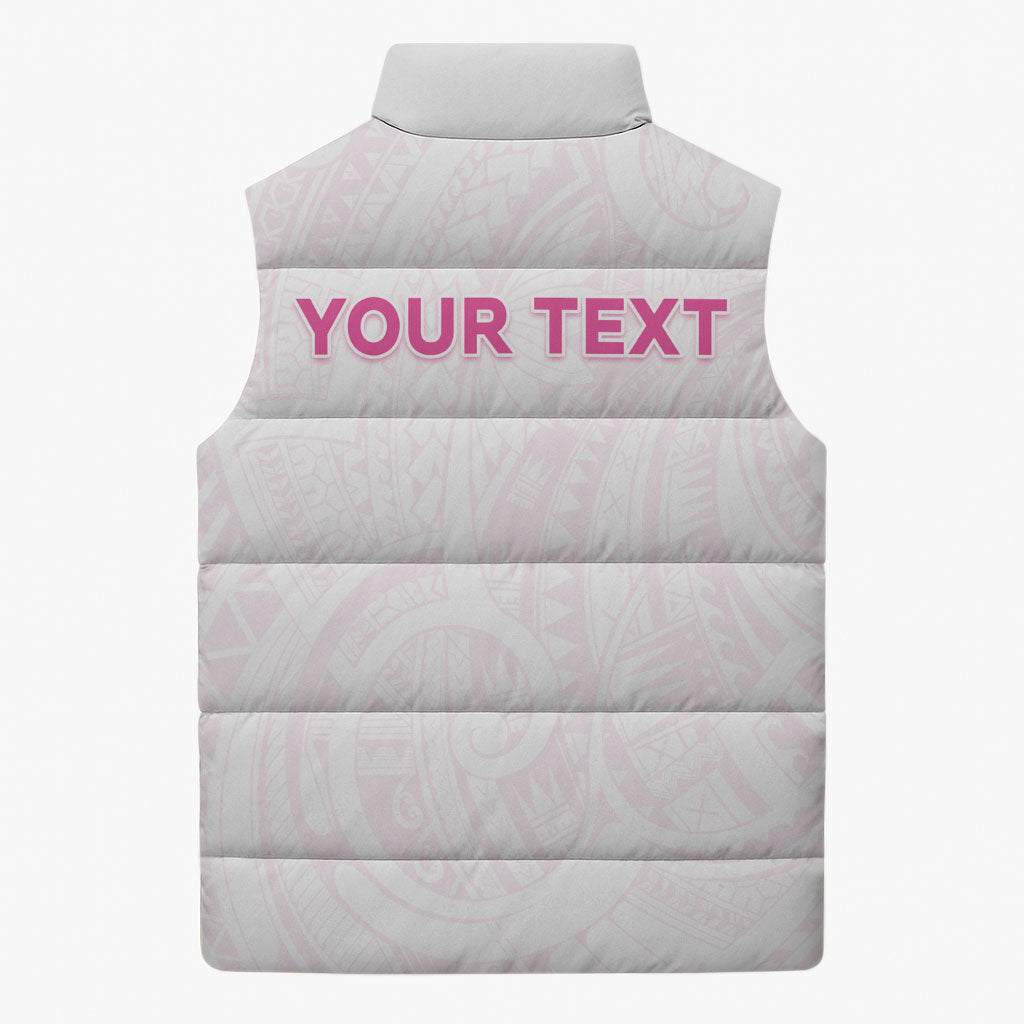 Personalised New Zealand Aotearoa Sleeveless Puffer Jacket Nurse Tribal Pink Version
