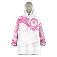 Personalised New Zealand Aotearoa Wearable Blanket Hoodie Nurse Tribal Pink Version