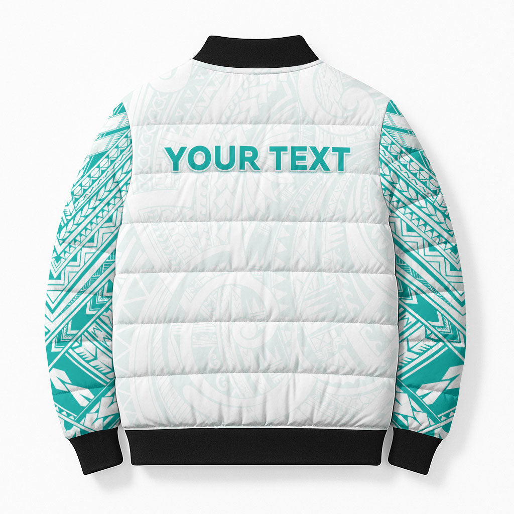 Personalised New Zealand Aotearoa Bomber Puffer Jacket Nurse Tribal Teal Version