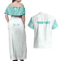 Personalised New Zealand Aotearoa Couples Matching Off Shoulder Maxi Dress and Hawaiian Shirt Nurse Tribal Teal Version