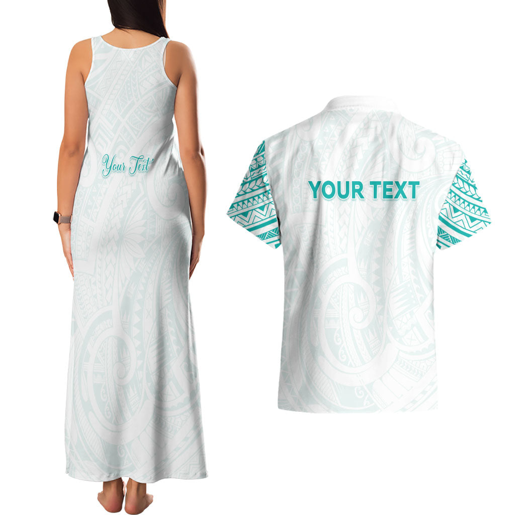 Personalised New Zealand Aotearoa Couples Matching Tank Maxi Dress and Hawaiian Shirt Nurse Tribal Teal Version