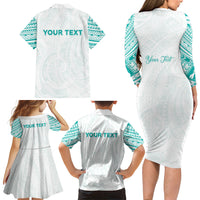 Personalised New Zealand Aotearoa Family Matching Long Sleeve Bodycon Dress and Hawaiian Shirt Nurse Tribal Teal Version
