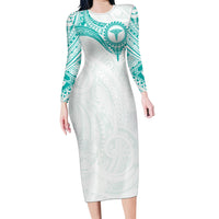 Personalised New Zealand Aotearoa Family Matching Long Sleeve Bodycon Dress and Hawaiian Shirt Nurse Tribal Teal Version