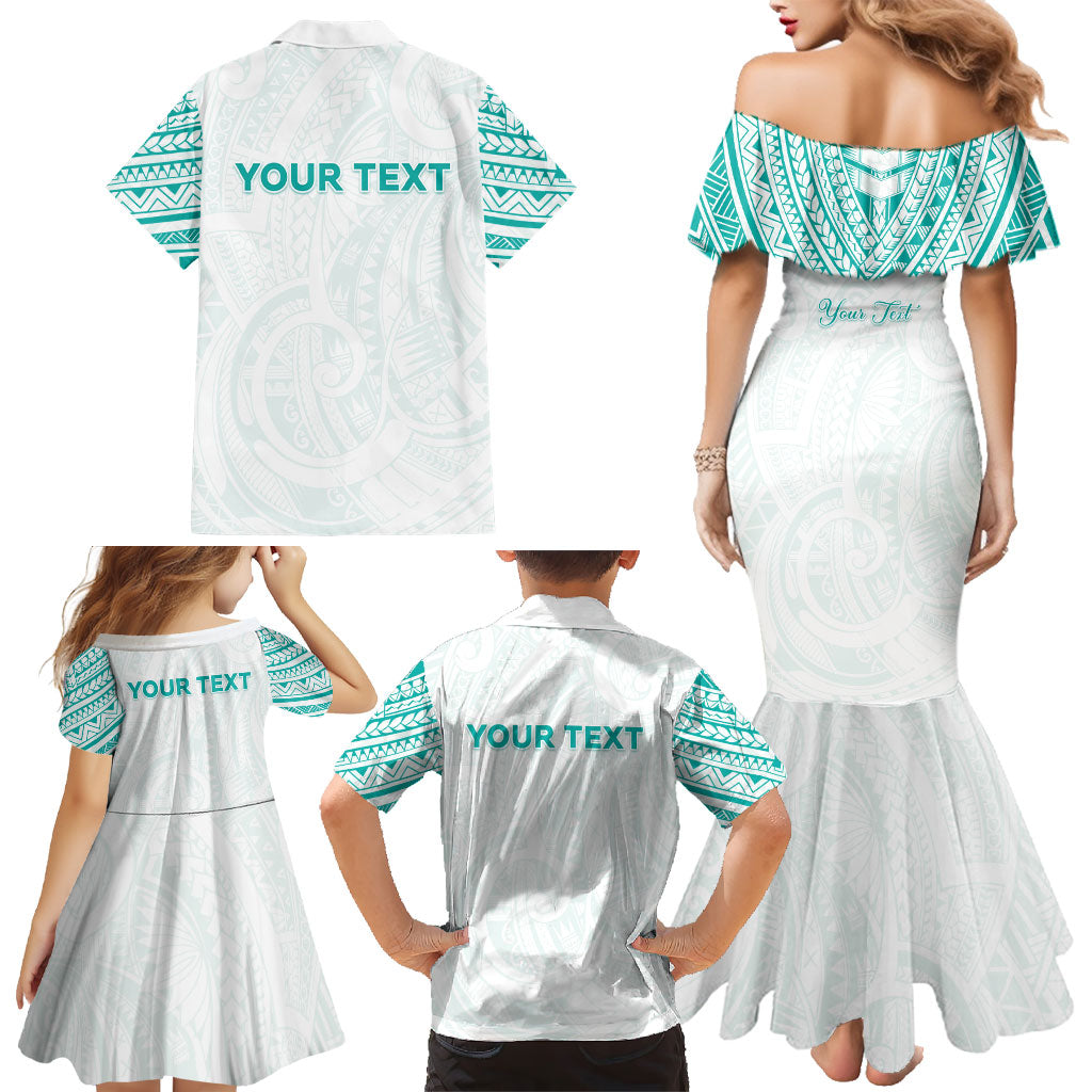 Personalised New Zealand Aotearoa Family Matching Mermaid Dress and Hawaiian Shirt Nurse Tribal Teal Version
