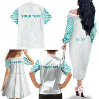 Personalised New Zealand Aotearoa Family Matching Off The Shoulder Long Sleeve Dress and Hawaiian Shirt Nurse Tribal Teal Version