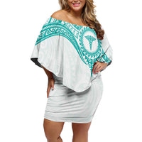 Personalised New Zealand Aotearoa Family Matching Off Shoulder Short Dress and Hawaiian Shirt Nurse Tribal Teal Version