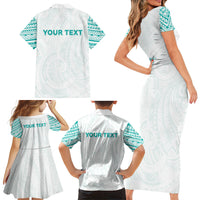 Personalised New Zealand Aotearoa Family Matching Short Sleeve Bodycon Dress and Hawaiian Shirt Nurse Tribal Teal Version