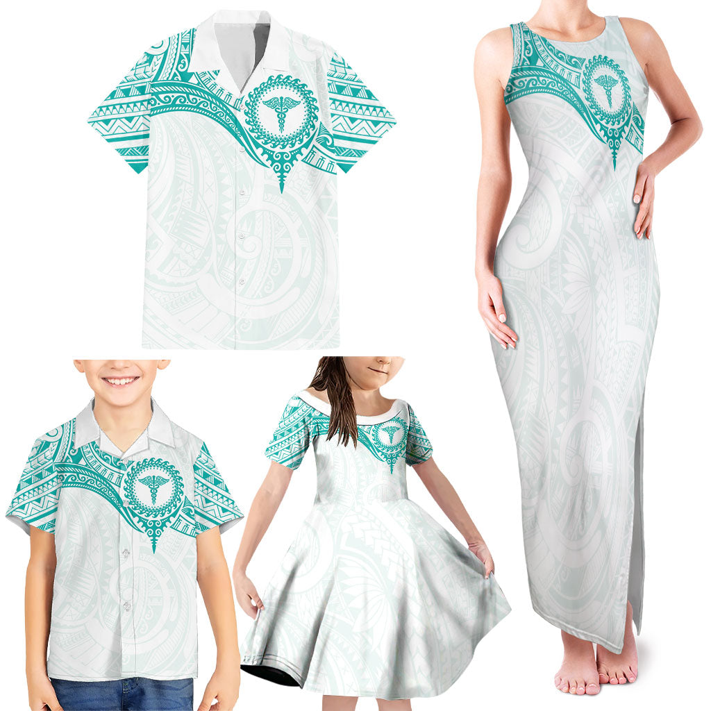 Personalised New Zealand Aotearoa Family Matching Tank Maxi Dress and Hawaiian Shirt Nurse Tribal Teal Version LT05 - Polynesian Pride