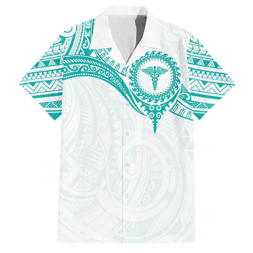 Personalised New Zealand Aotearoa Family Matching Tank Maxi Dress and Hawaiian Shirt Nurse Tribal Teal Version LT05 Dad's Shirt - Short Sleeve Teal - Polynesian Pride