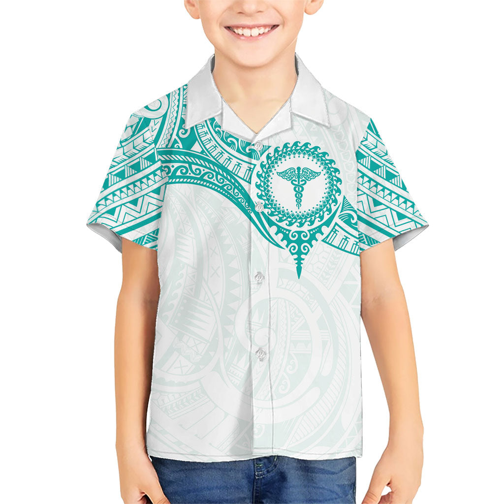 Personalised New Zealand Aotearoa Kid Hawaiian Shirt Nurse Tribal Teal Version LT05 Kid Teal - Polynesian Pride