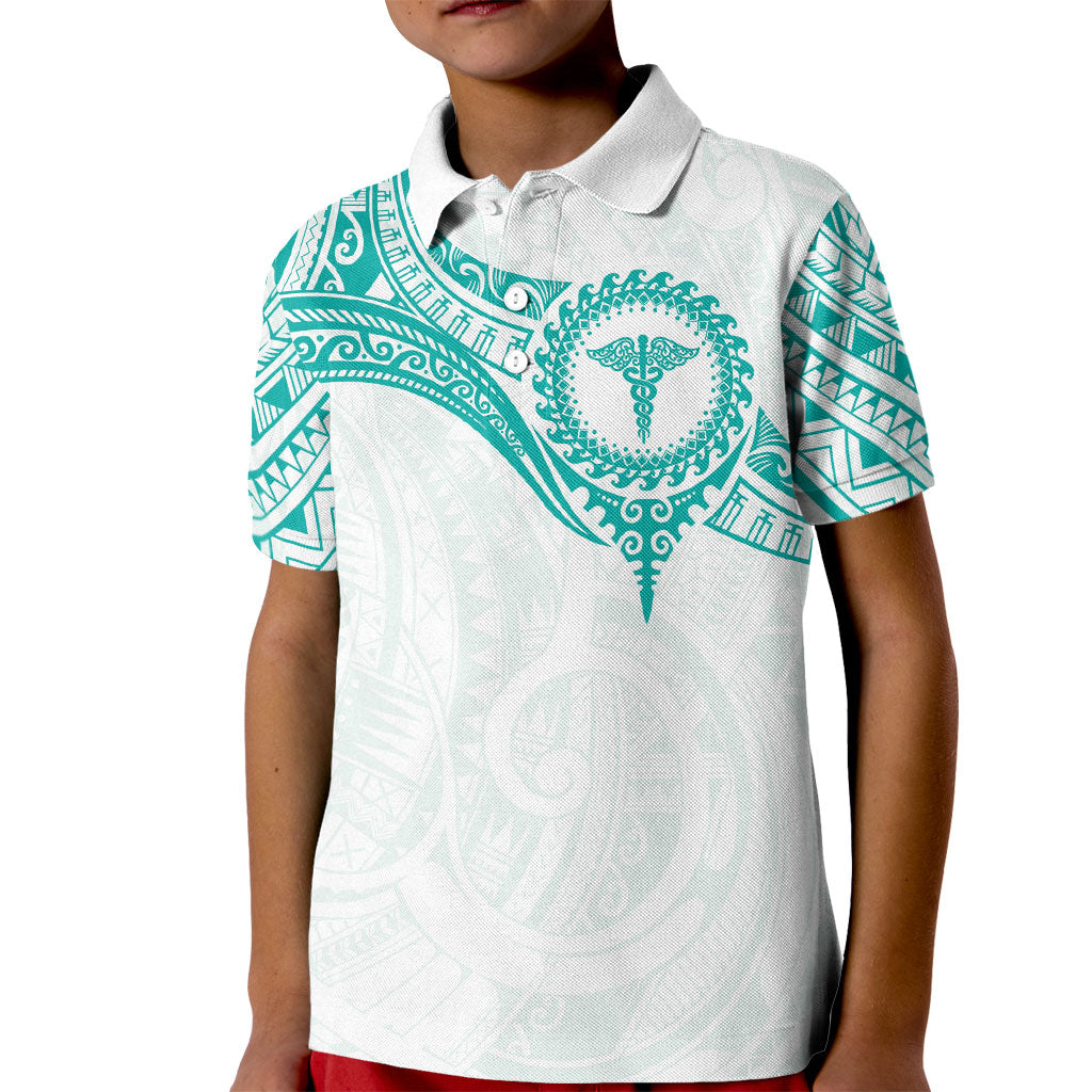 Personalised New Zealand Aotearoa Kid Polo Shirt Nurse Tribal Teal Version
