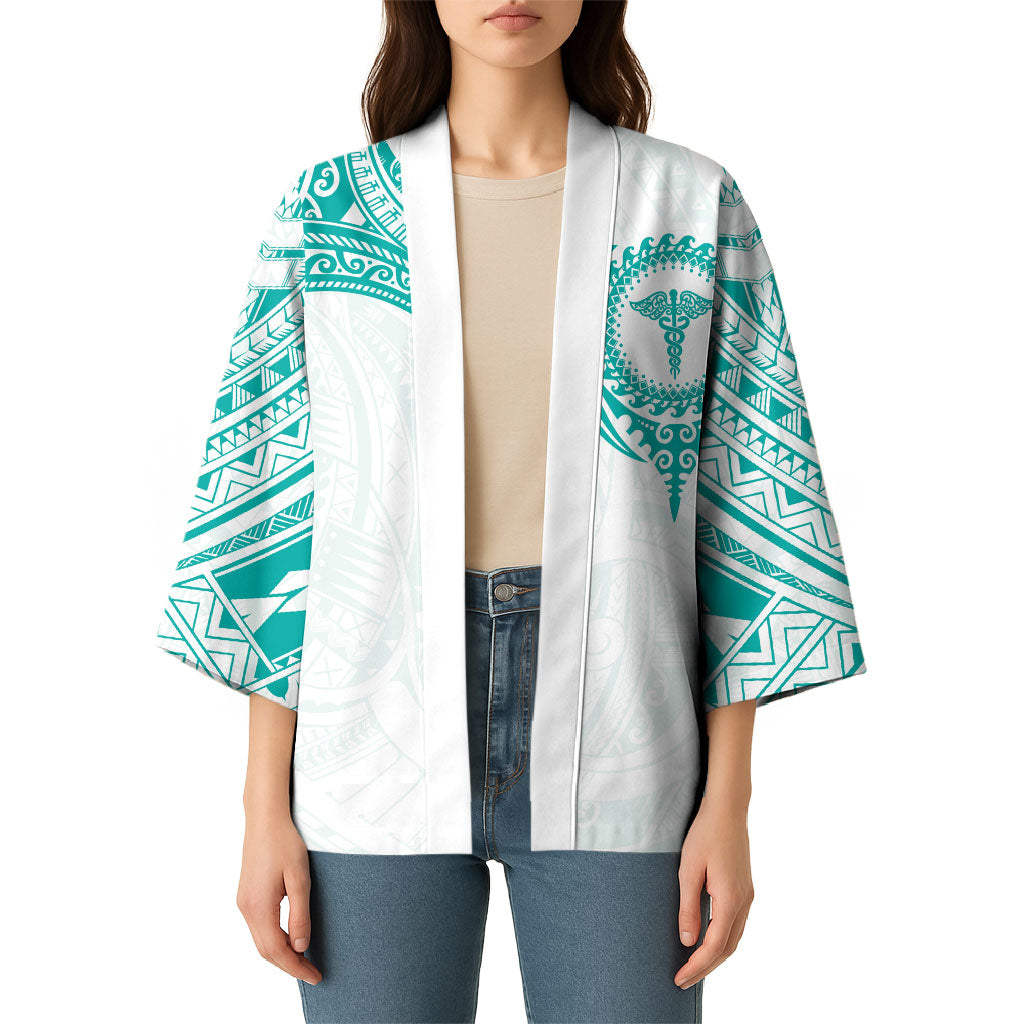 Personalised New Zealand Aotearoa Kimono Nurse Tribal Teal Version LT05 - Polynesian Pride
