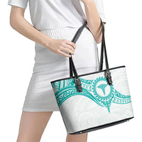 New Zealand Aotearoa Leather Tote Bag Nurse Tribal Teal Version