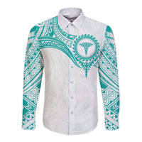 Personalised New Zealand Aotearoa Long Sleeve Button Shirt Nurse Tribal Teal Version