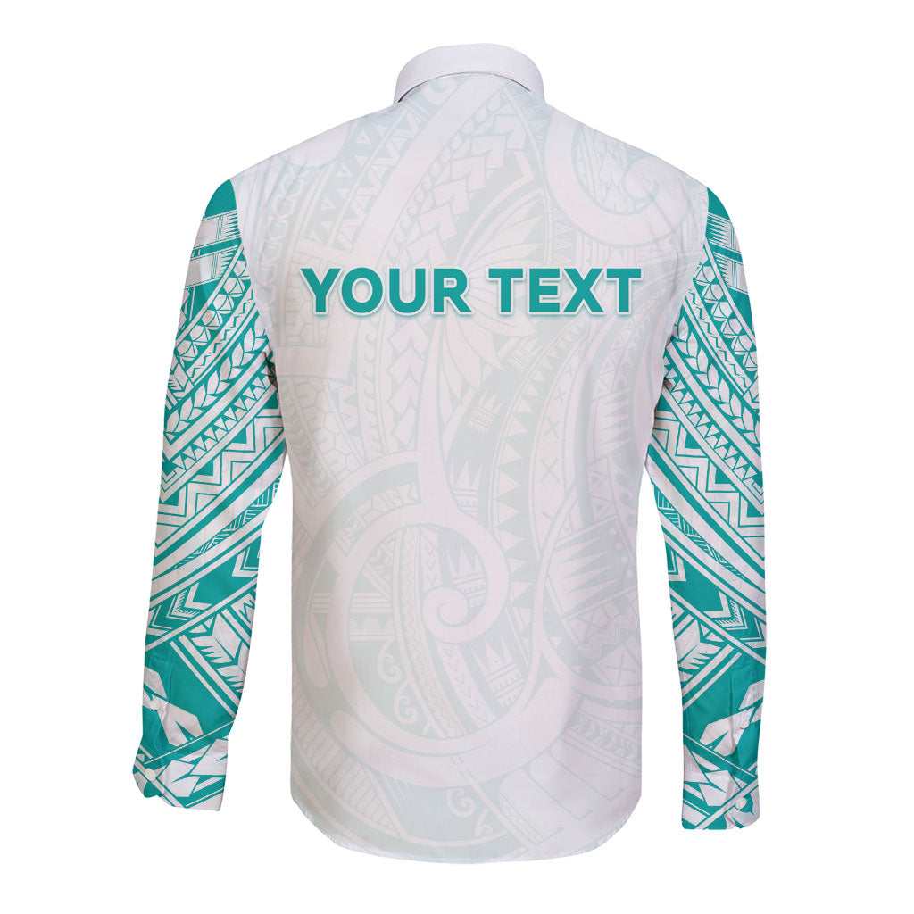 Personalised New Zealand Aotearoa Long Sleeve Button Shirt Nurse Tribal Teal Version