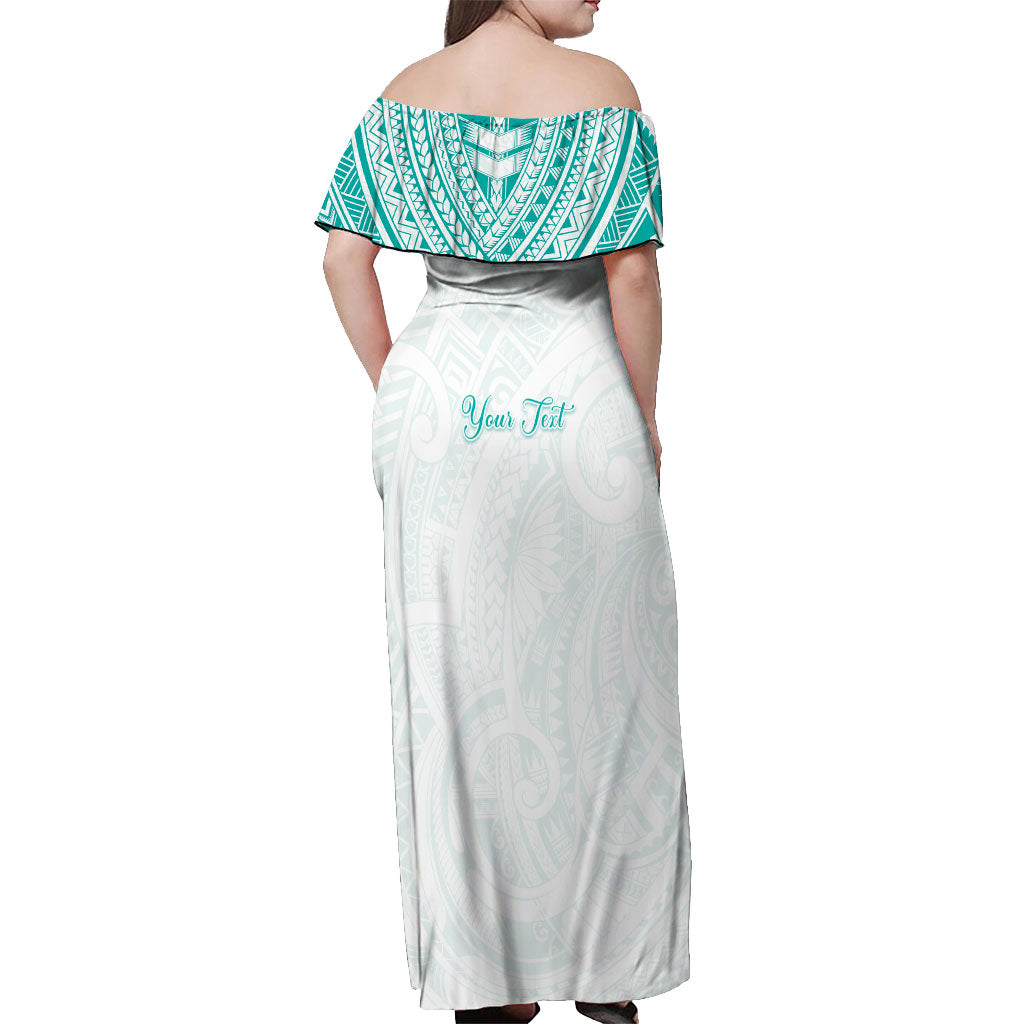 Personalised New Zealand Aotearoa Off Shoulder Maxi Dress Nurse Tribal Teal Version