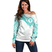 Personalised New Zealand Aotearoa Off Shoulder Sweater Nurse Tribal Teal Version