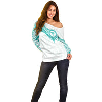 Personalised New Zealand Aotearoa Off Shoulder Sweater Nurse Tribal Teal Version