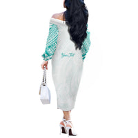Personalised New Zealand Aotearoa Off The Shoulder Long Sleeve Dress Nurse Tribal Teal Version