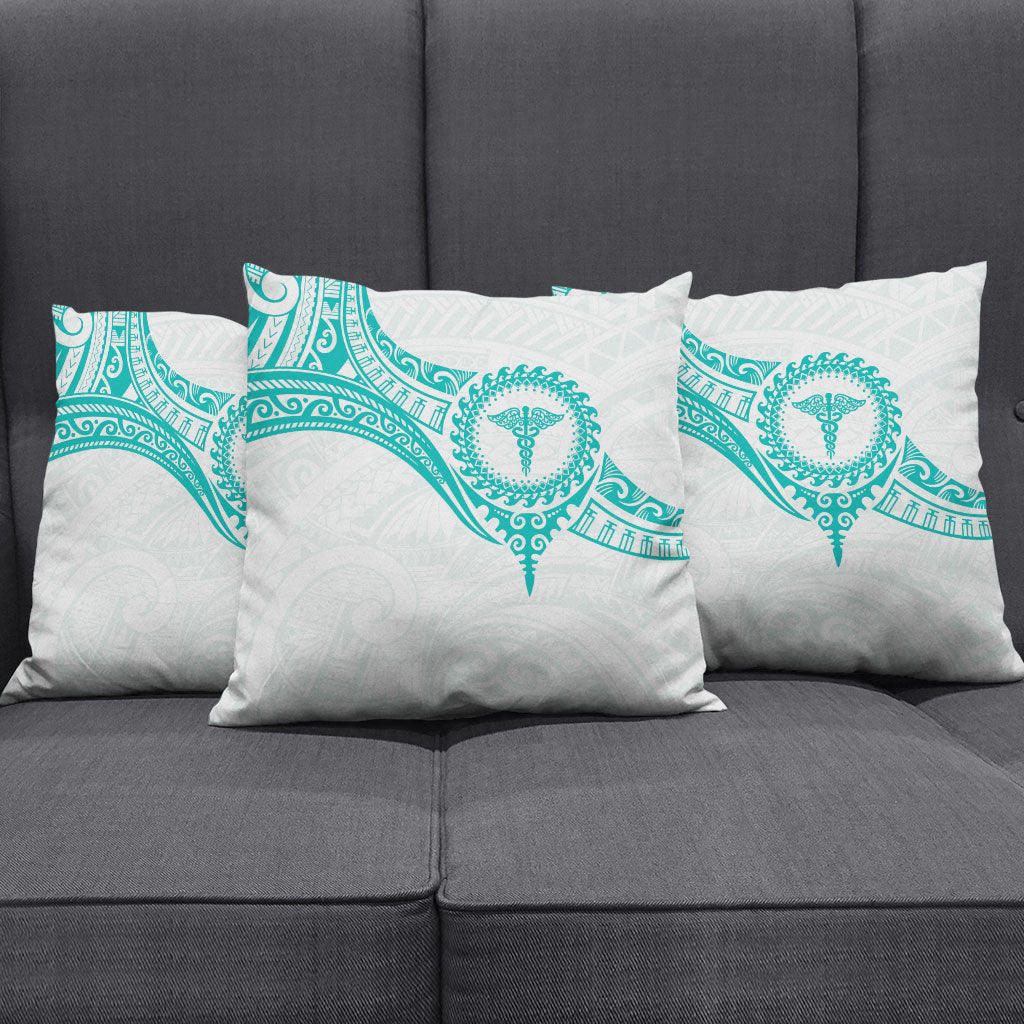 New Zealand Aotearoa Pillow Cover Nurse Tribal Teal Version