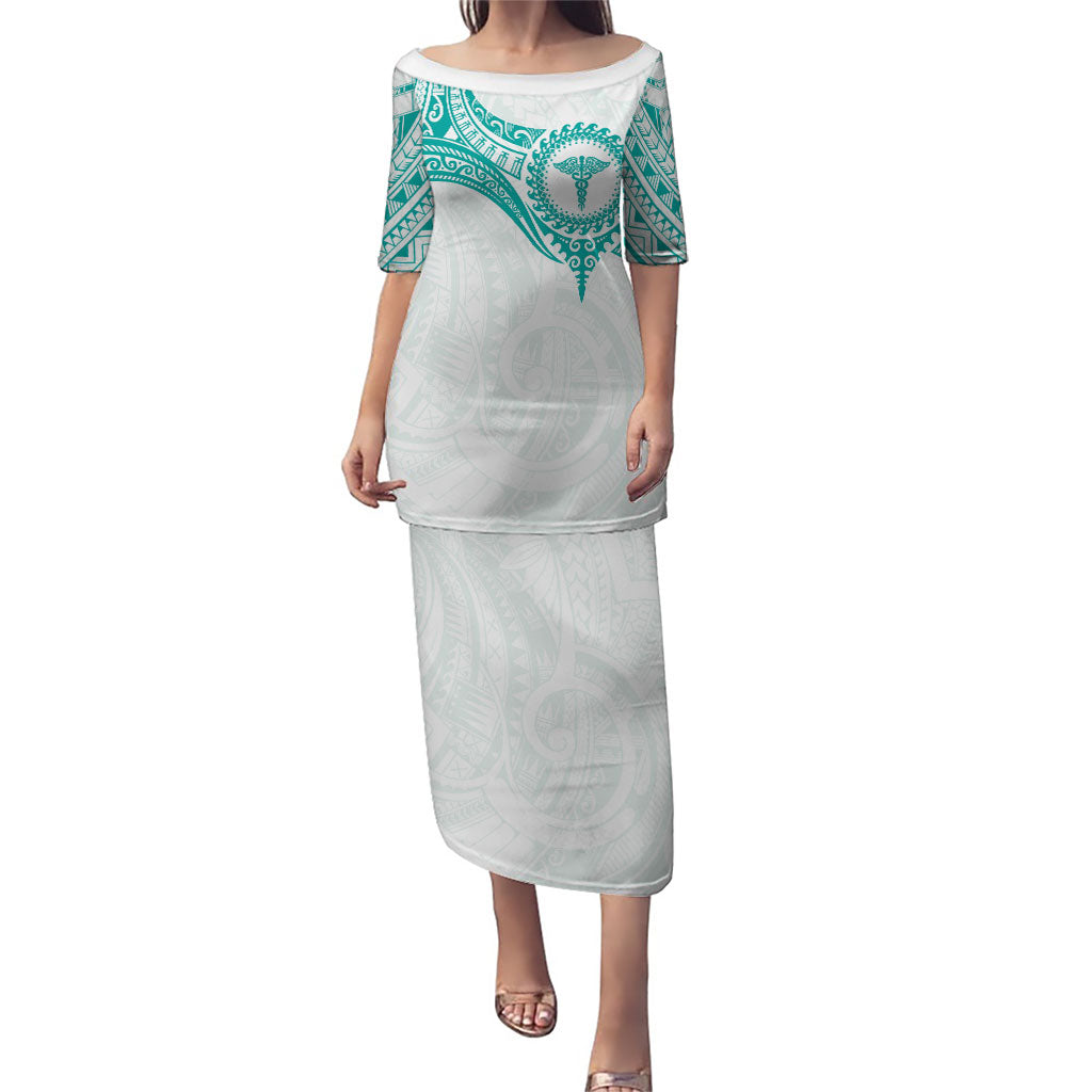 Personalised New Zealand Aotearoa Puletasi Nurse Tribal Teal Version
