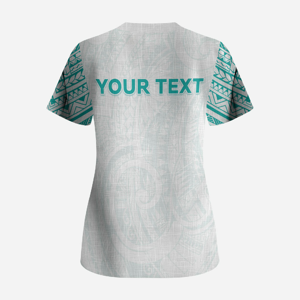 Personalised New Zealand Aotearoa Scrub Top Nurse Tribal Teal Version LT05 - Polynesian Pride