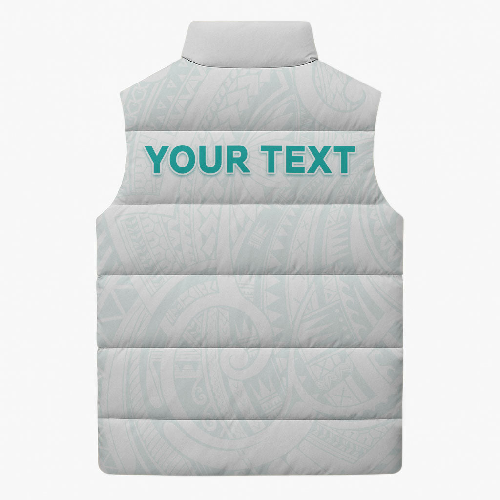 Personalised New Zealand Aotearoa Sleeveless Puffer Jacket Nurse Tribal Teal Version LT05 - Polynesian Pride