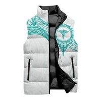 Personalised New Zealand Aotearoa Sleeveless Puffer Jacket Nurse Tribal Teal Version LT05 - Polynesian Pride