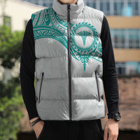 Personalised New Zealand Aotearoa Sleeveless Puffer Jacket Nurse Tribal Teal Version LT05 - Polynesian Pride