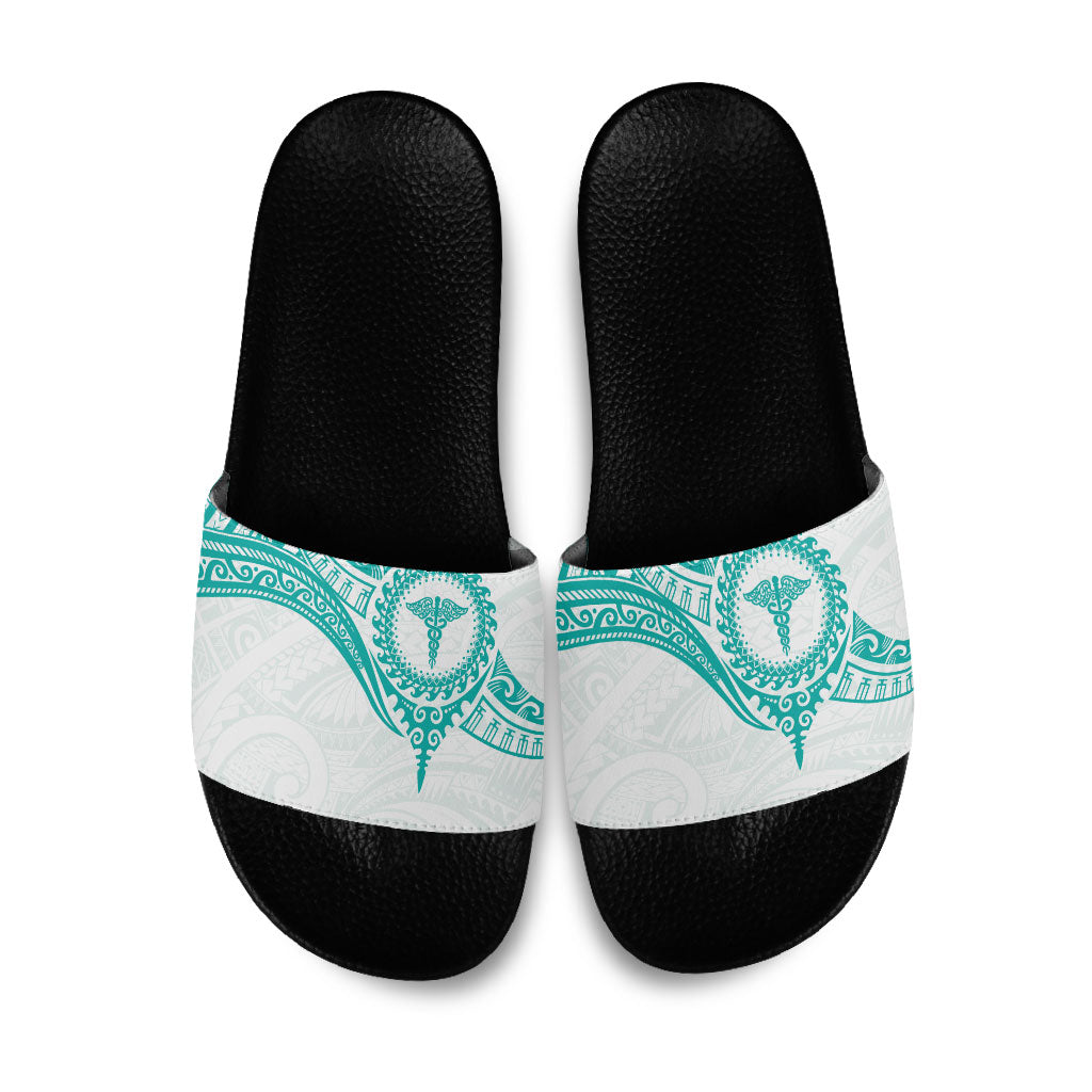 New Zealand Aotearoa Slide Sandals Nurse Tribal Teal Version LT05 Teal - Polynesian Pride