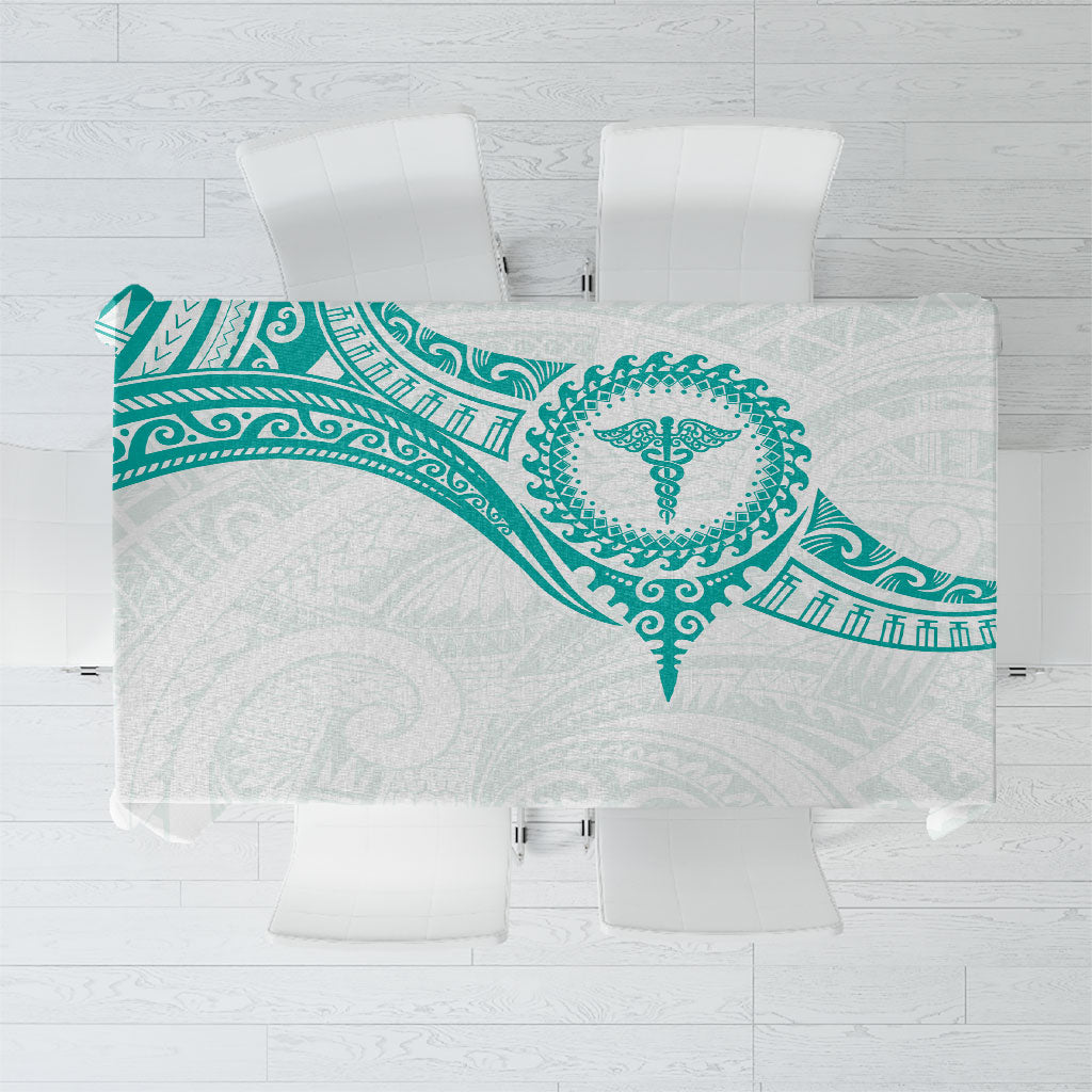 New Zealand Aotearoa Tablecloth Nurse Tribal Teal Version