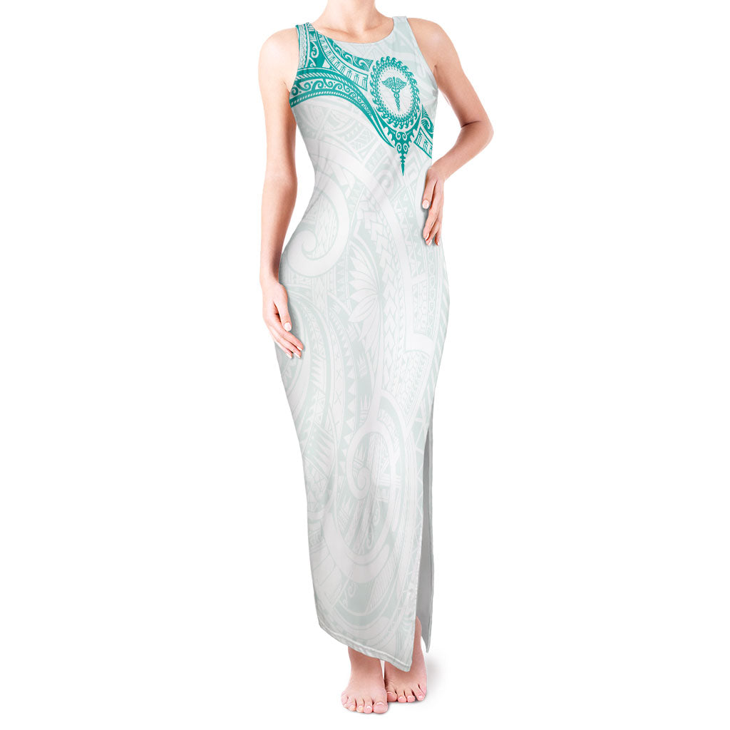 Personalised New Zealand Aotearoa Tank Maxi Dress Nurse Tribal Teal Version LT05 Women Teal - Polynesian Pride