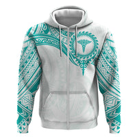 Personalised New Zealand Aotearoa Zip Hoodie Nurse Tribal Teal Version