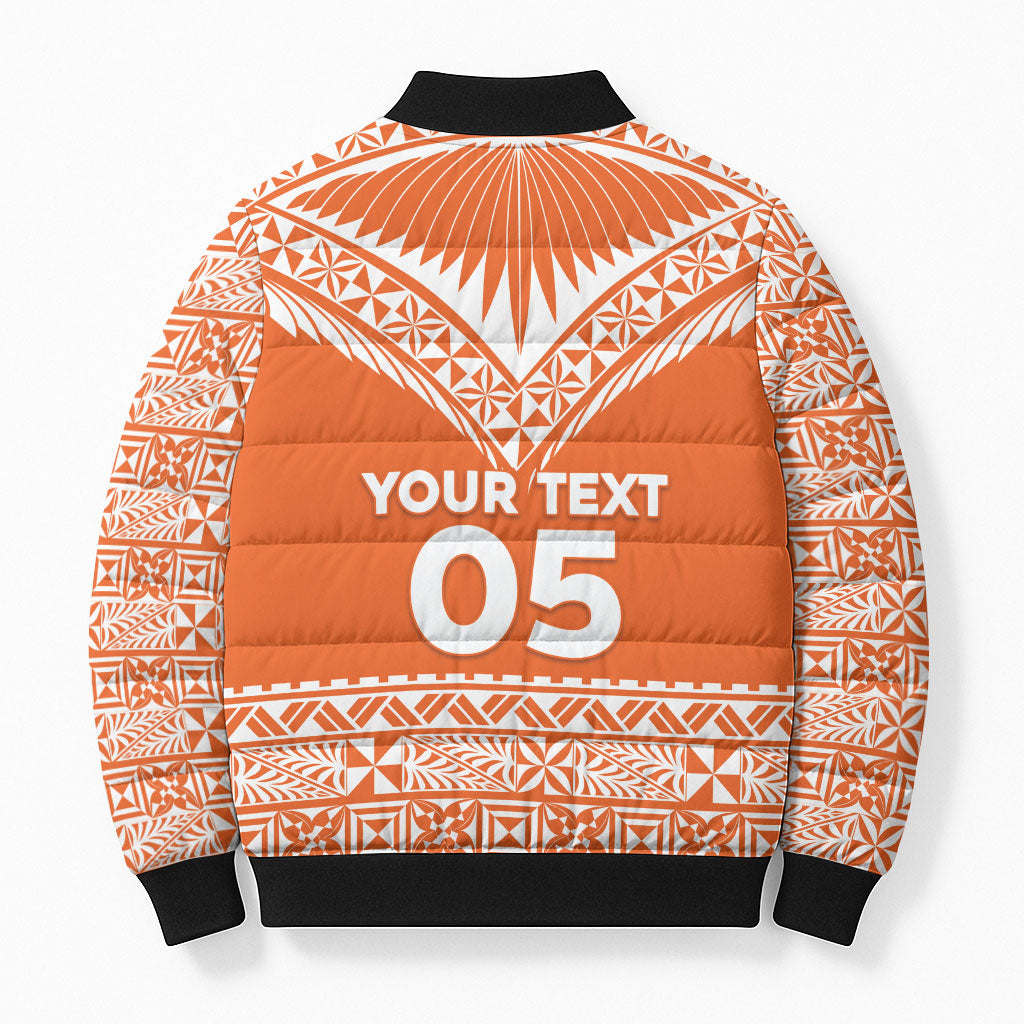 Personalised Tonga Tailulu College Bomber Puffer Jacket Tongan Kupesi Pattern