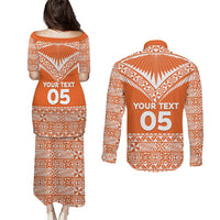 Personalised Tonga Tailulu College Couples Matching Puletasi and Long Sleeve Button Shirt Tongan Kupesi Pattern
