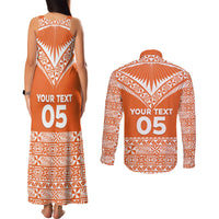 Personalised Tonga Tailulu College Couples Matching Tank Maxi Dress and Long Sleeve Button Shirt Tongan Kupesi Pattern