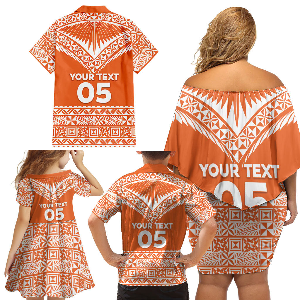 Personalised Tonga Tailulu College Family Matching Off Shoulder Short Dress and Hawaiian Shirt Tongan Kupesi Pattern