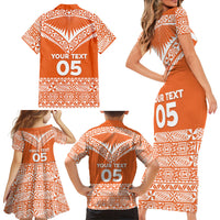 Personalised Tonga Tailulu College Family Matching Short Sleeve Bodycon Dress and Hawaiian Shirt Tongan Kupesi Pattern