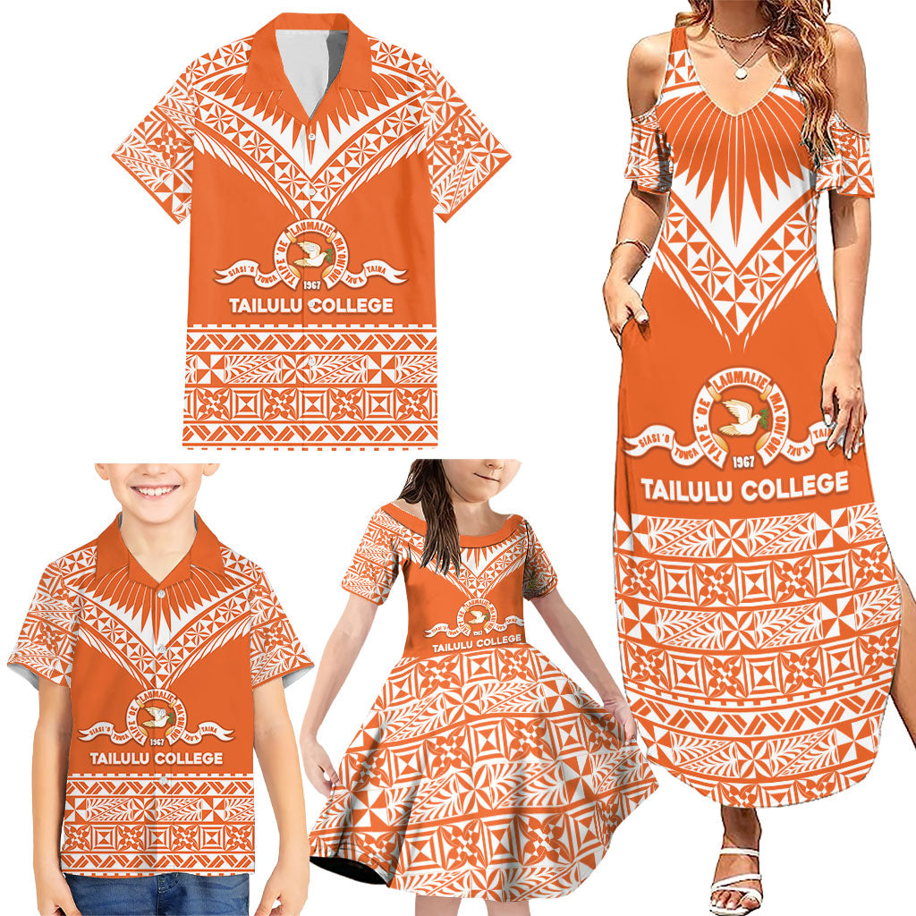 Personalised Tonga Tailulu College Family Matching Summer Maxi Dress and Hawaiian Shirt Tongan Kupesi Pattern
