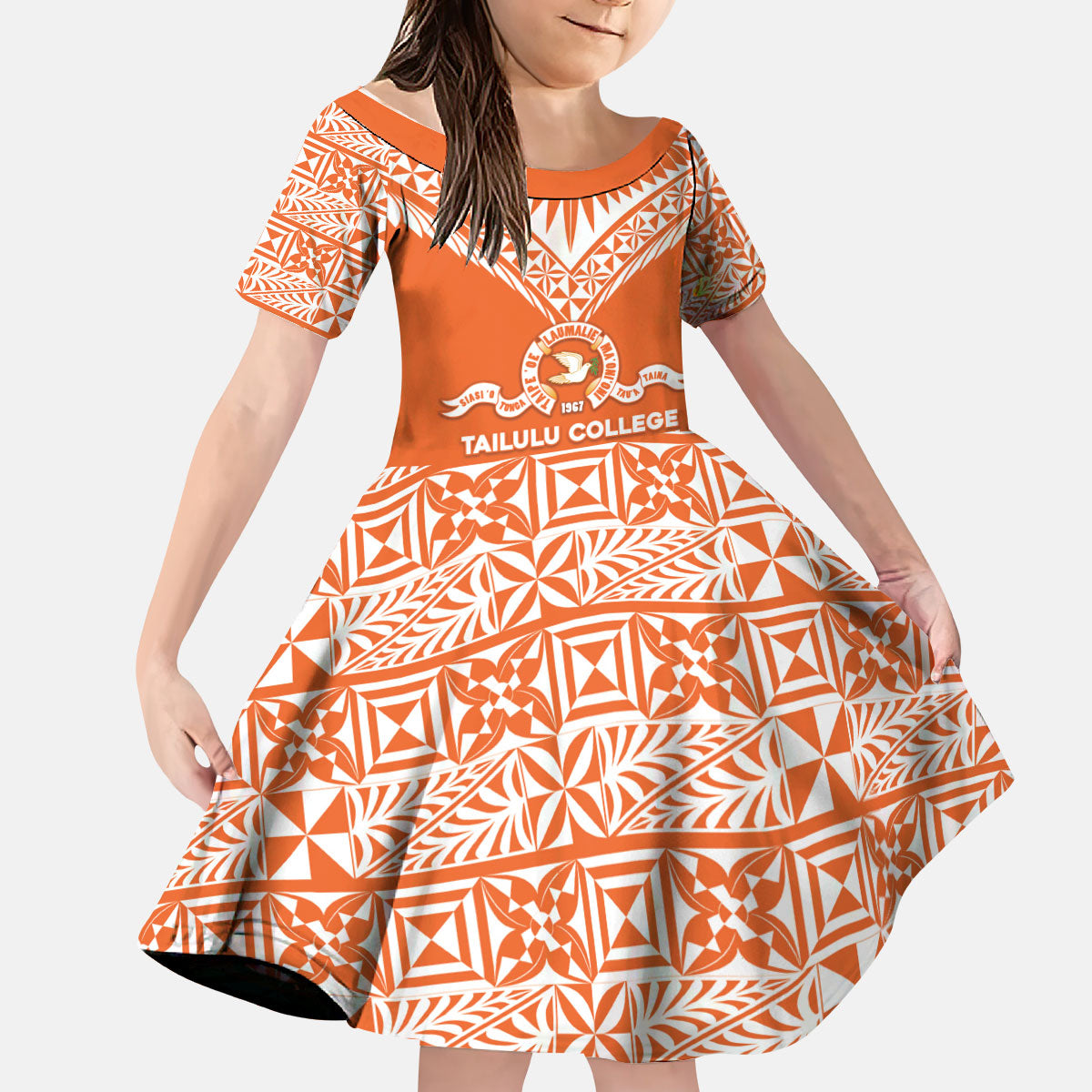 Personalised Tonga Tailulu College Kid Short Sleeve Dress Tongan Kupesi Pattern