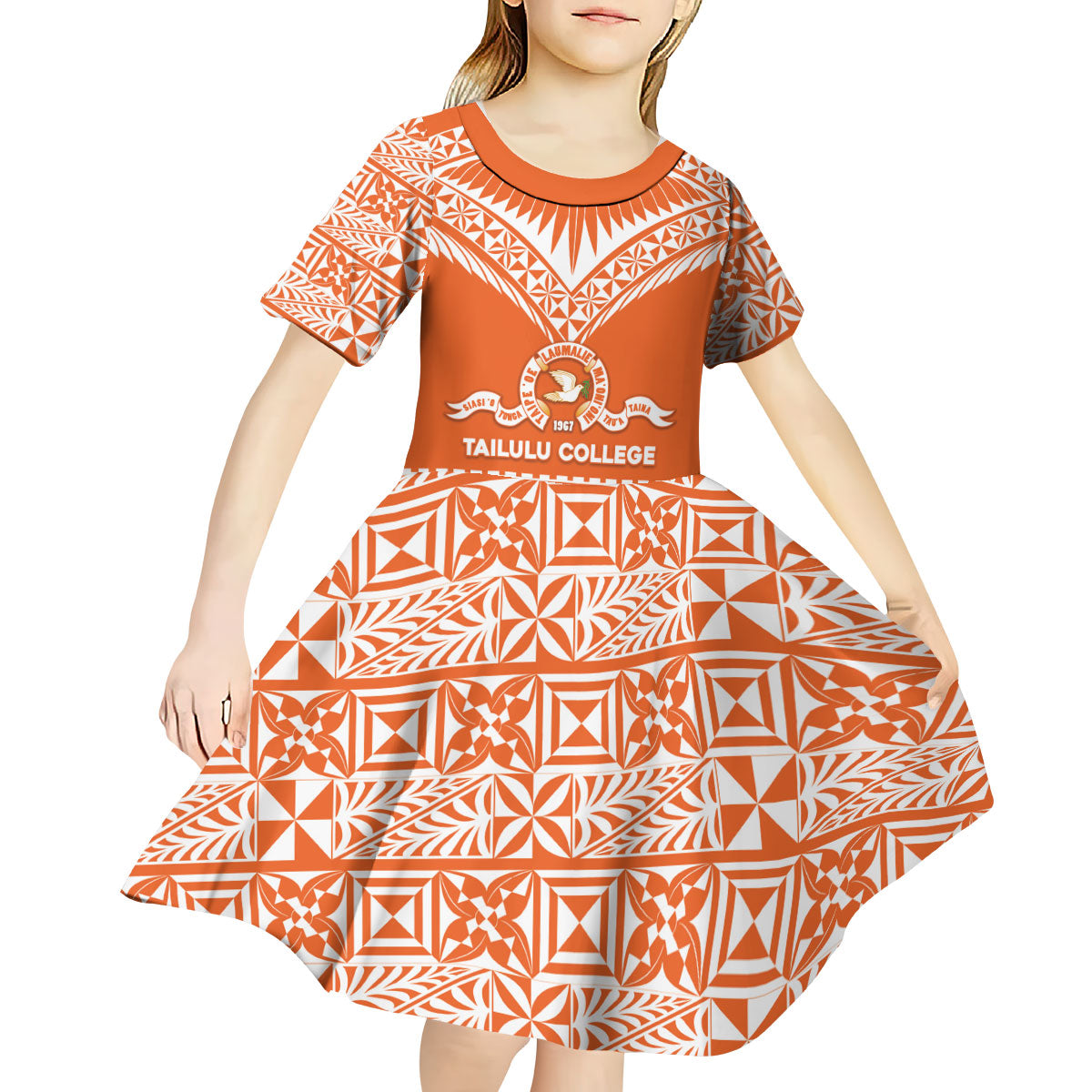 Personalised Tonga Tailulu College Kid Short Sleeve Dress Tongan Kupesi Pattern