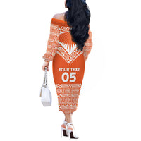 Personalised Tonga Tailulu College Off The Shoulder Long Sleeve Dress Tongan Kupesi Pattern LT05 - Polynesian Pride