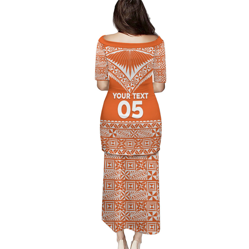 Personalised Tonga Tailulu College Puletasi Tongan Kupesi Pattern