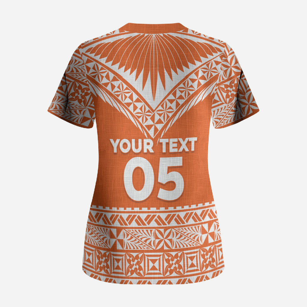 Personalised Tonga Tailulu College Scrub Top Tongan Kupesi Pattern