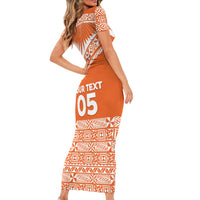 Personalised Tonga Tailulu College Short Sleeve Bodycon Dress Tongan Kupesi Pattern