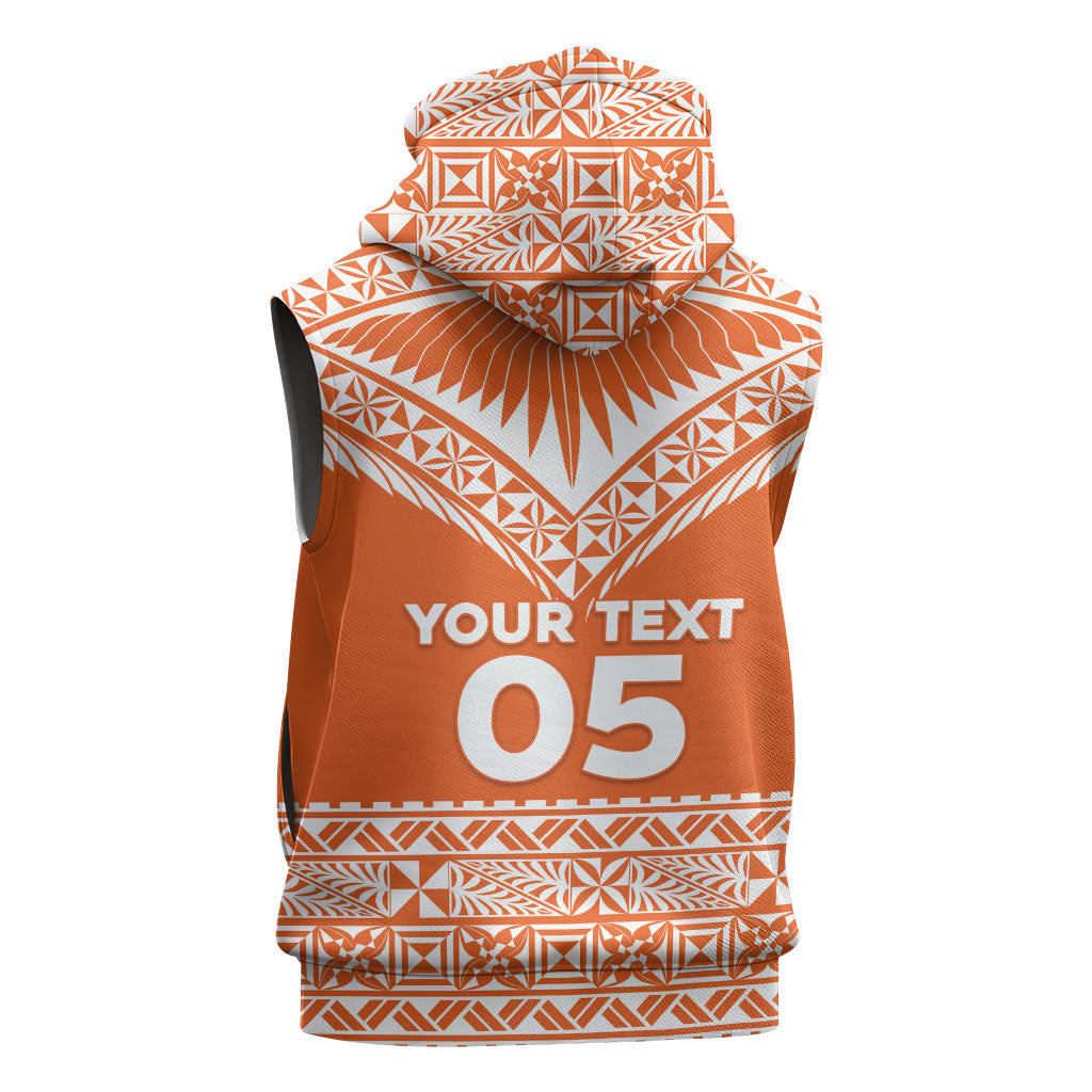 Personalised Tonga Tailulu College Sleeveless Hoodie Tongan Kupesi Pattern