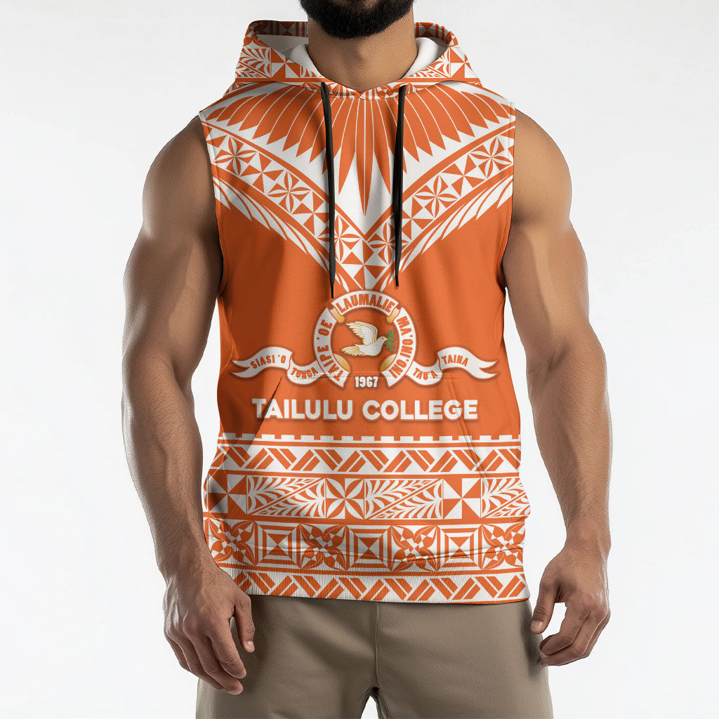 Personalised Tonga Tailulu College Sleeveless Hoodie Tongan Kupesi Pattern