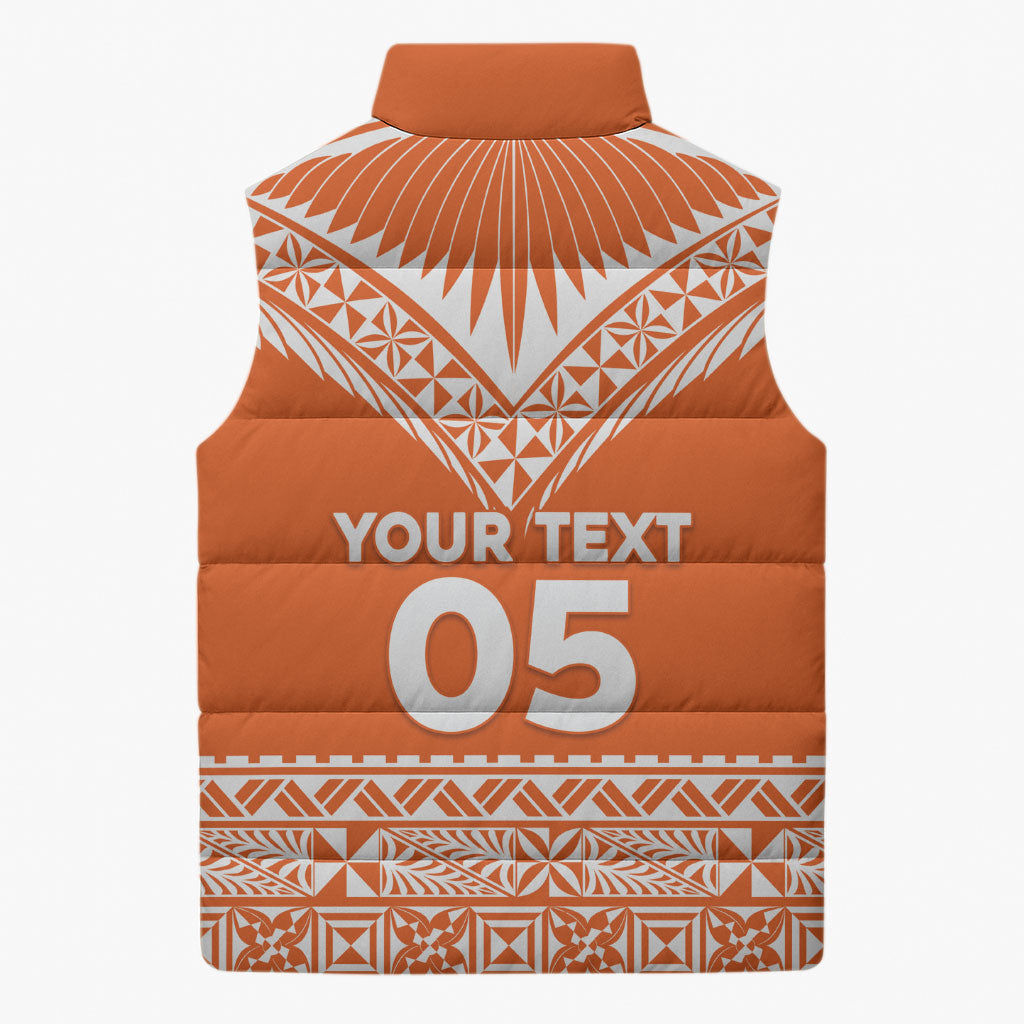 Personalised Tonga Tailulu College Sleeveless Puffer Jacket Tongan Kupesi Pattern
